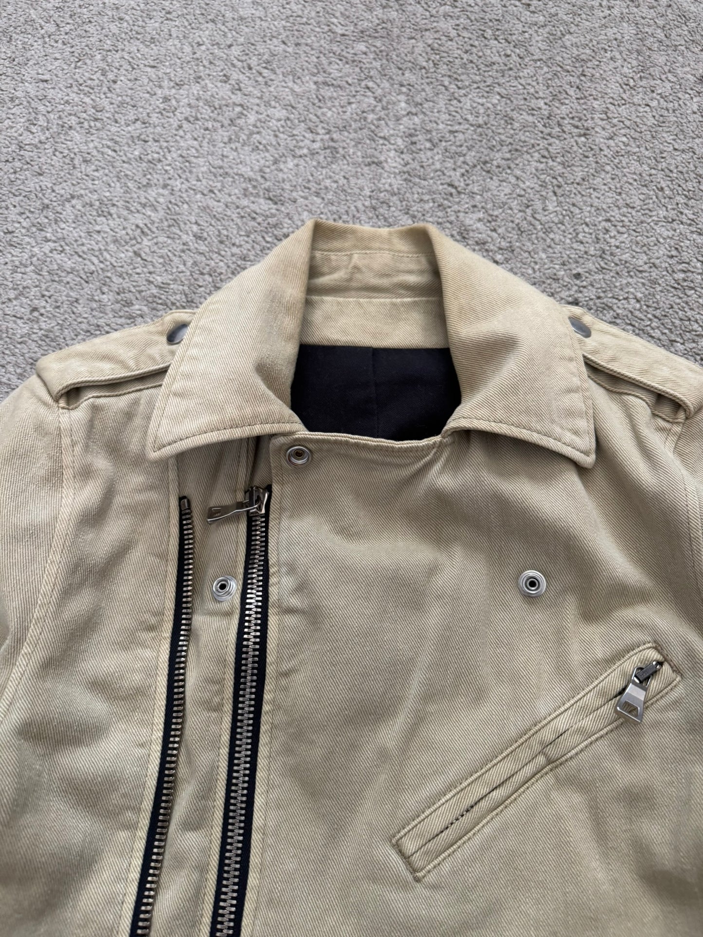 SS15 Balmain by Olivier Rousteing Beige Cotton Biker Jacket