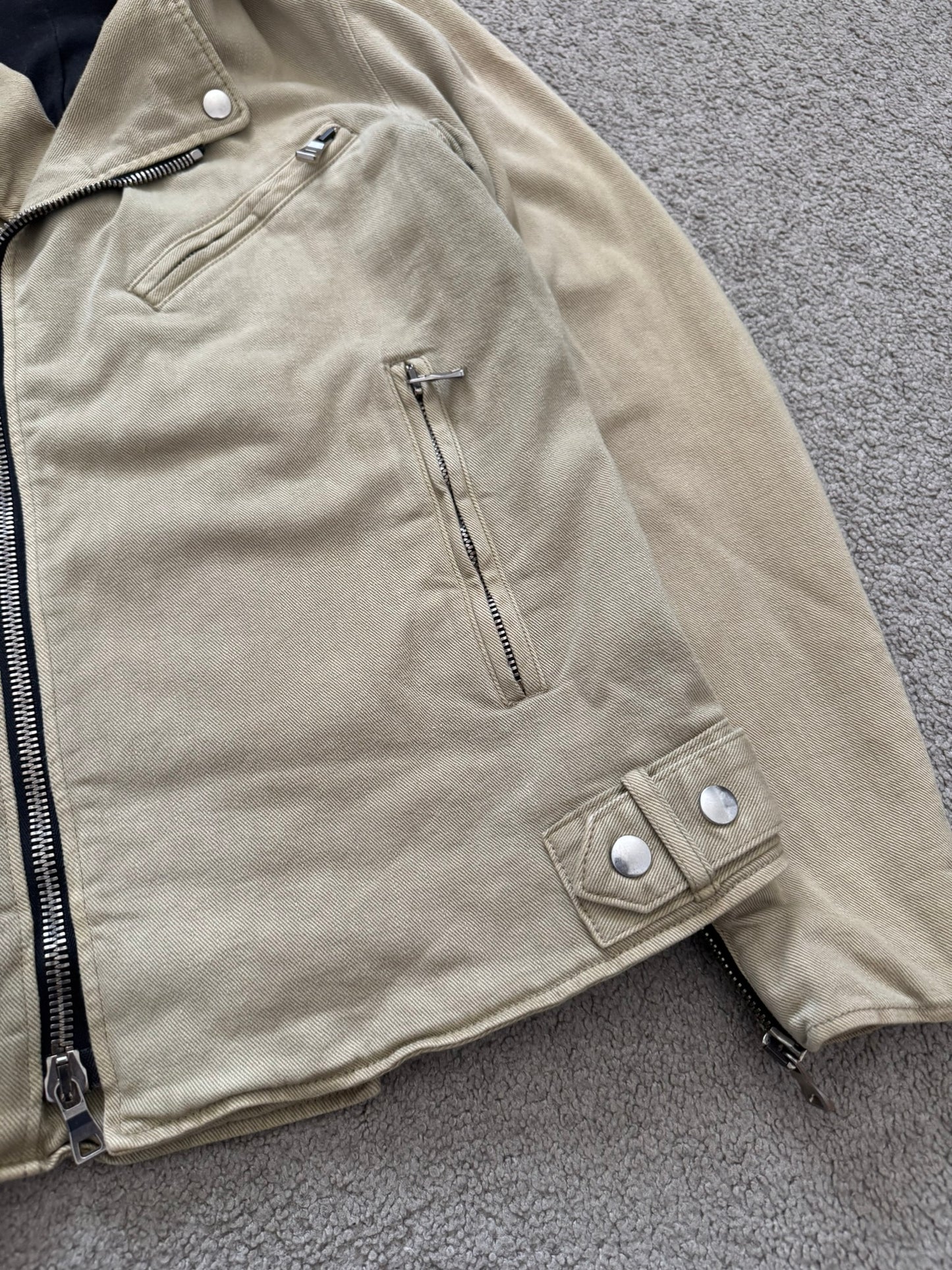 SS15 Balmain by Olivier Rousteing Beige Cotton Biker Jacket