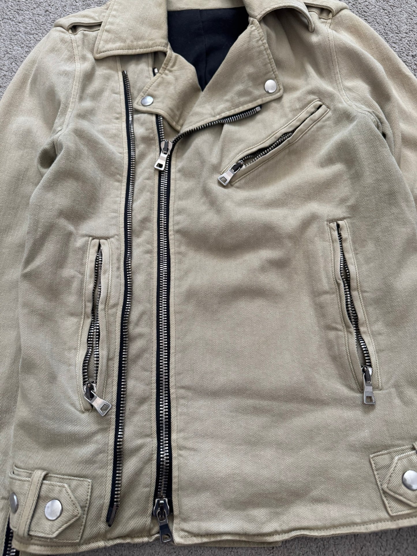 SS15 Balmain by Olivier Rousteing Beige Cotton Biker Jacket
