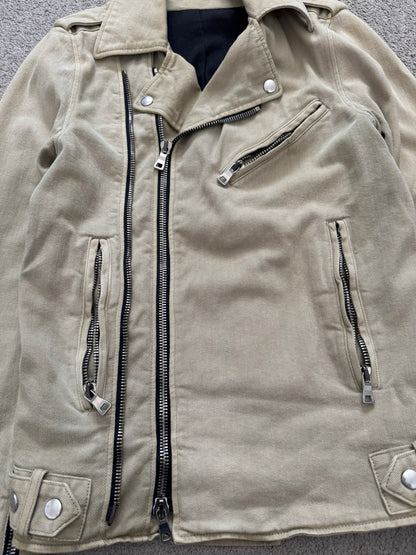 SS15 Balmain by Olivier Rousteing Beige Cotton Biker Jacket