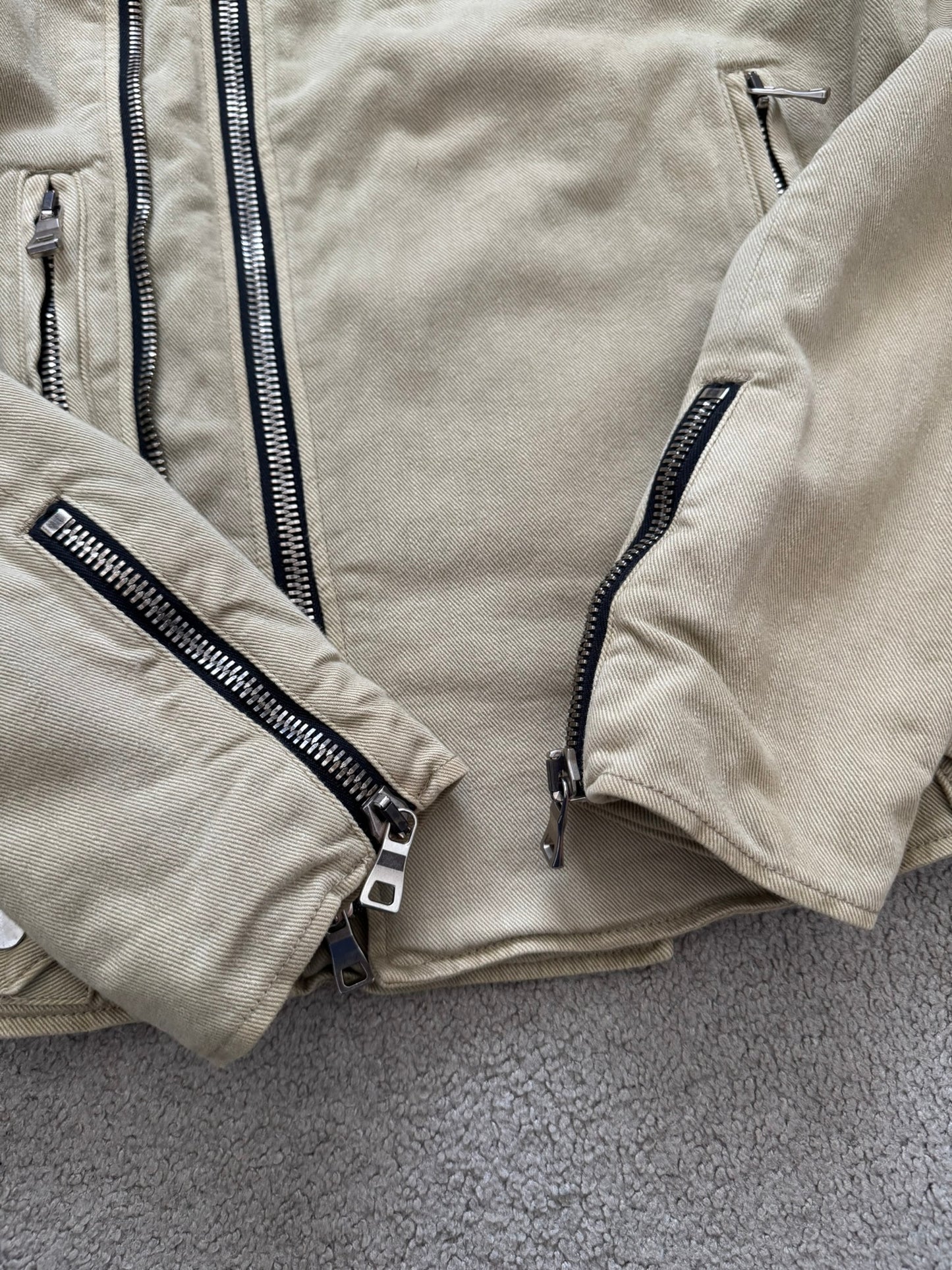 SS15 Balmain by Olivier Rousteing Beige Cotton Biker Jacket