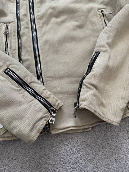 SS15 Balmain by Olivier Rousteing Beige Cotton Biker Jacket