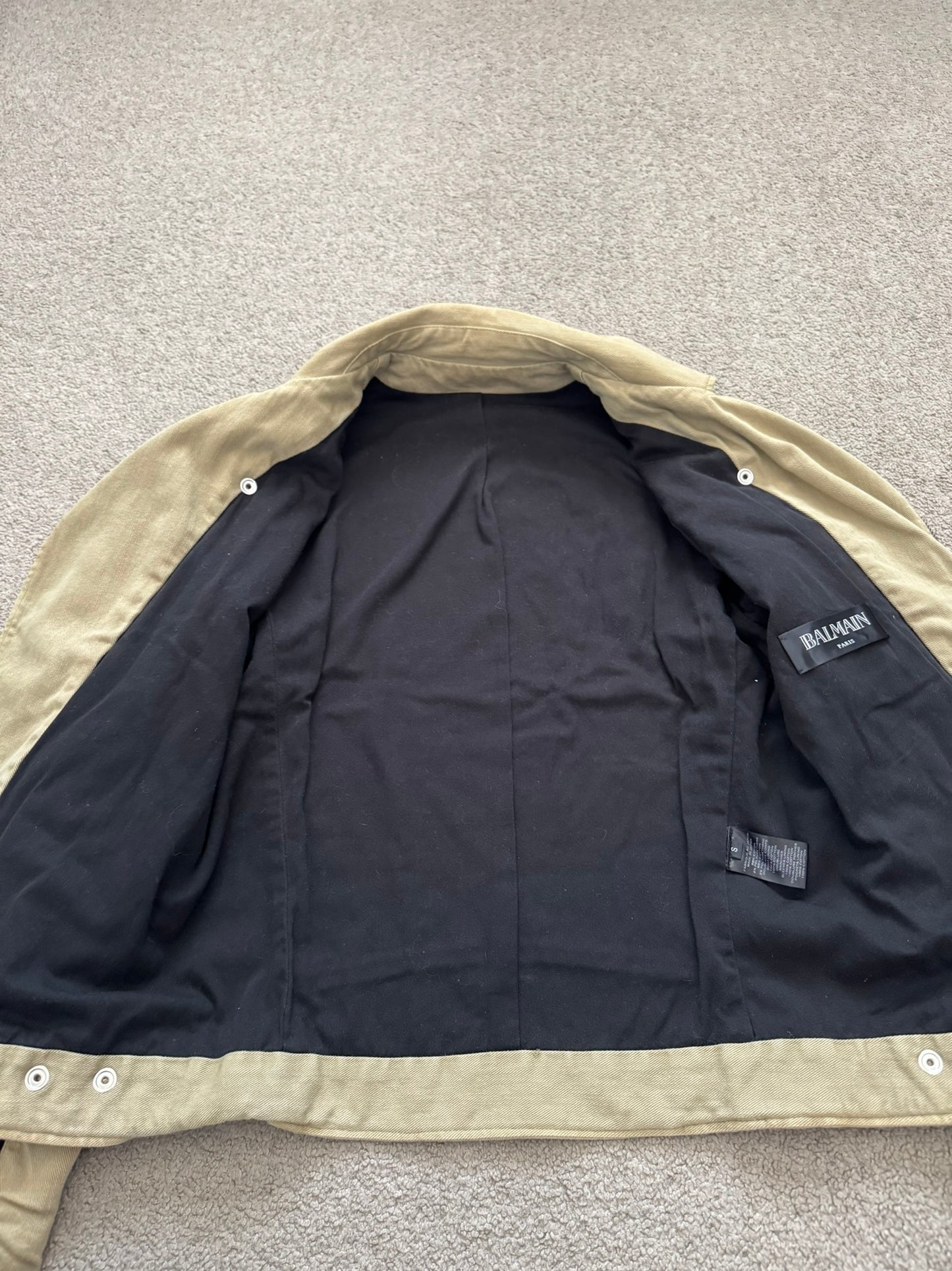 SS15 Balmain by Olivier Rousteing Beige Cotton Biker Jacket