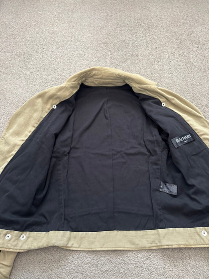 SS15 Balmain by Olivier Rousteing Beige Cotton Biker Jacket