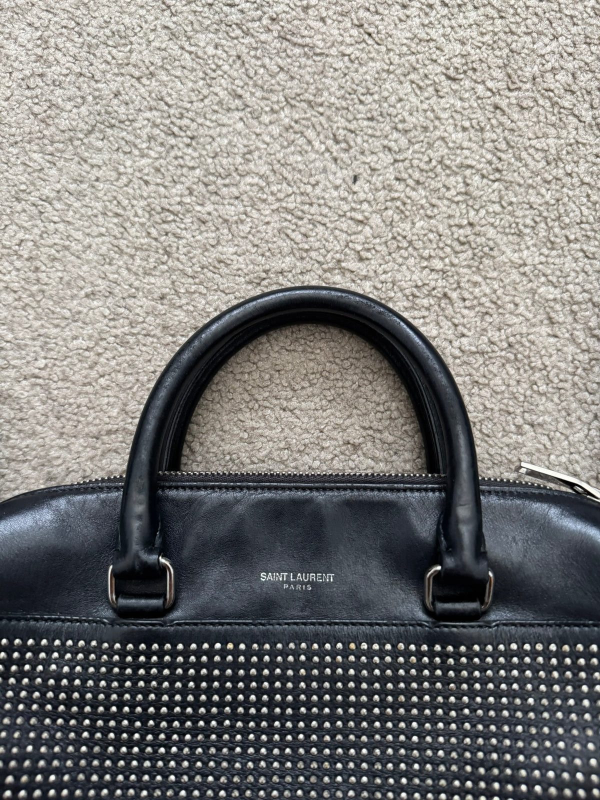 FW13 Saint Laurent by Hedi Slimane Studded Baby Duffle Leather Bag
