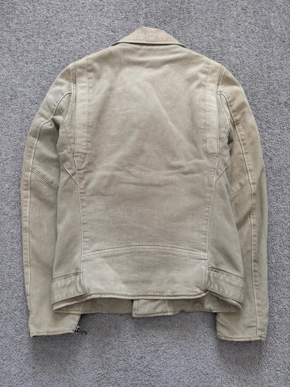 SS15 Balmain by Olivier Rousteing Beige Cotton Biker Jacket