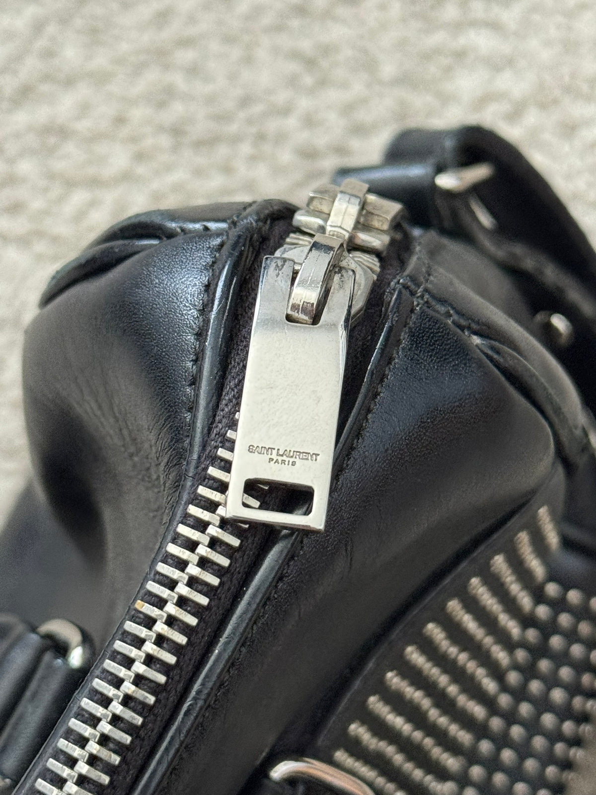 FW13 Saint Laurent by Hedi Slimane Studded Baby Duffle Leather Bag