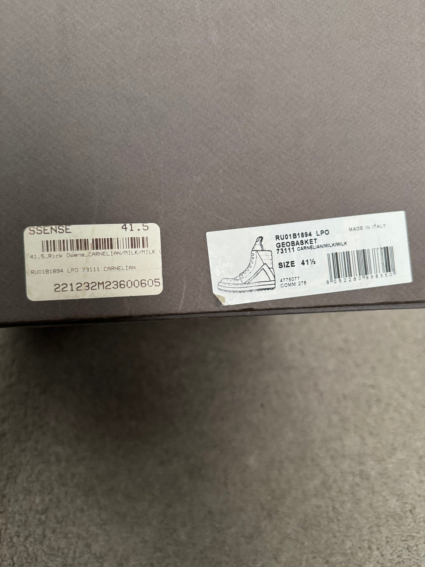 SS22 Rick Owens Mainline Carnelian Red & White Geobasket Sneakers