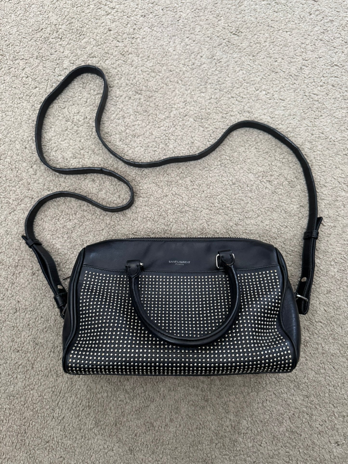 FW13 Saint Laurent by Hedi Slimane Studded Baby Duffle Leather Bag