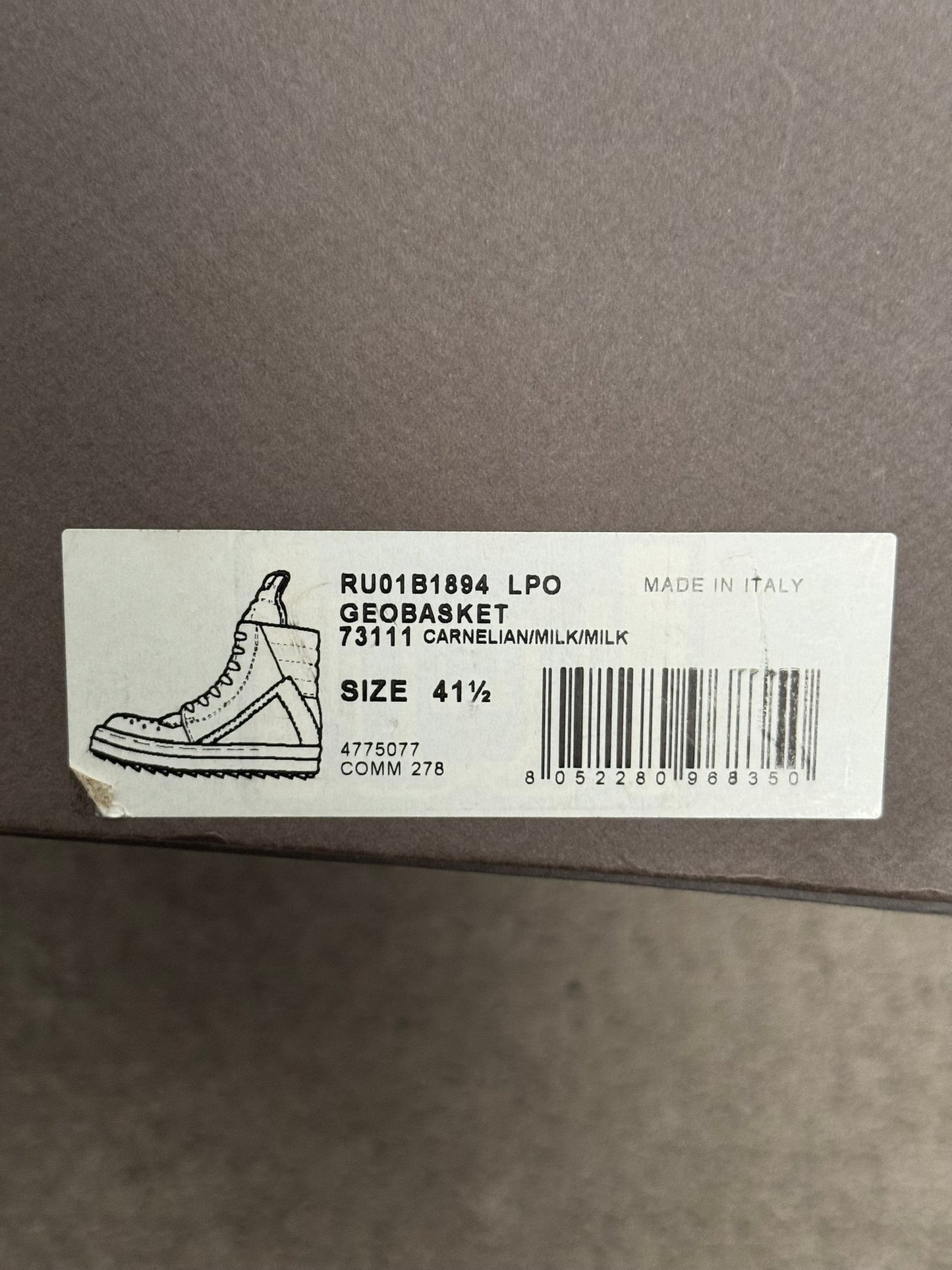 SS22 Rick Owens Mainline Carnelian Red & White Geobasket Sneakers