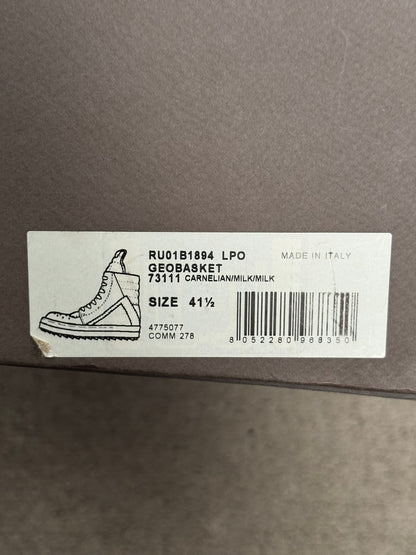 SS22 Rick Owens Mainline Carnelian Red & White Geobasket Sneakers