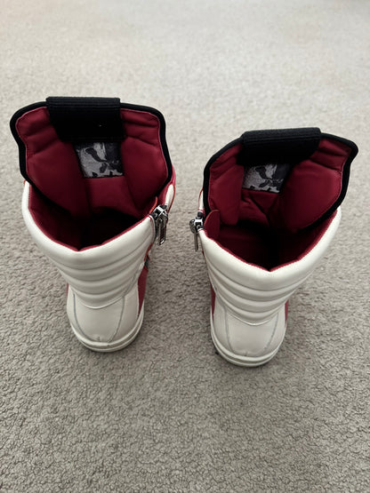 SS22 Rick Owens Mainline Carnelian Red & White Geobasket Sneakers