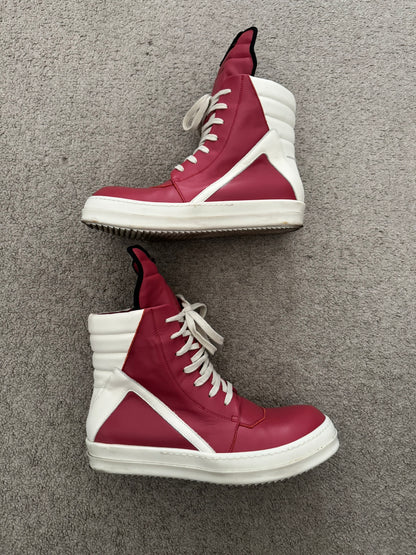 SS22 Rick Owens Mainline Carnelian Red & White Geobasket Sneakers