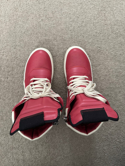 SS22 Rick Owens Mainline Carnelian Red & White Geobasket Sneakers