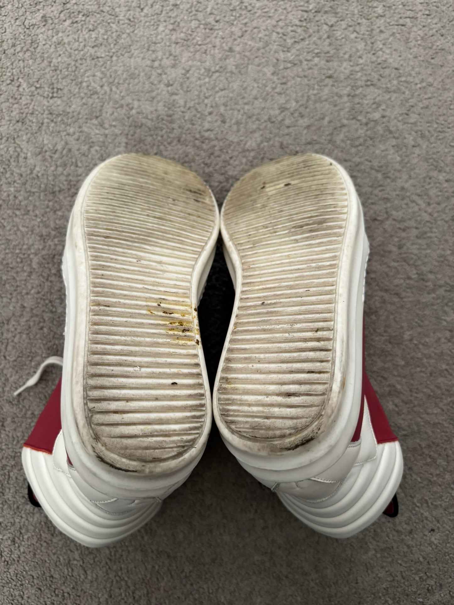 SS22 Rick Owens Mainline Carnelian Red & White Geobasket Sneakers