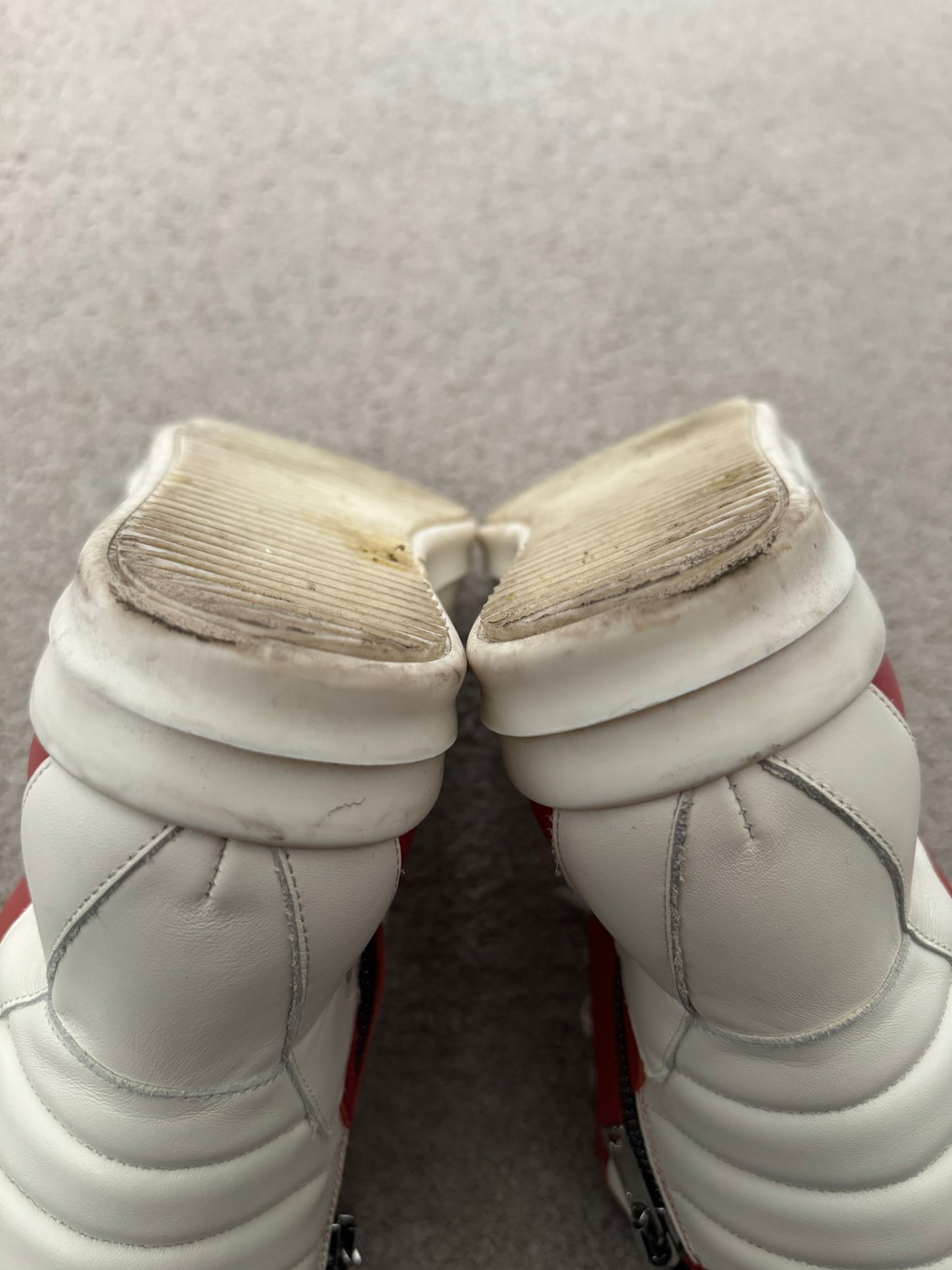 SS22 Rick Owens Mainline Carnelian Red & White Geobasket Sneakers