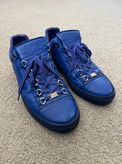 SS16 Balenciaga Blue Arena Lambskin Leather Low Top Sneakers