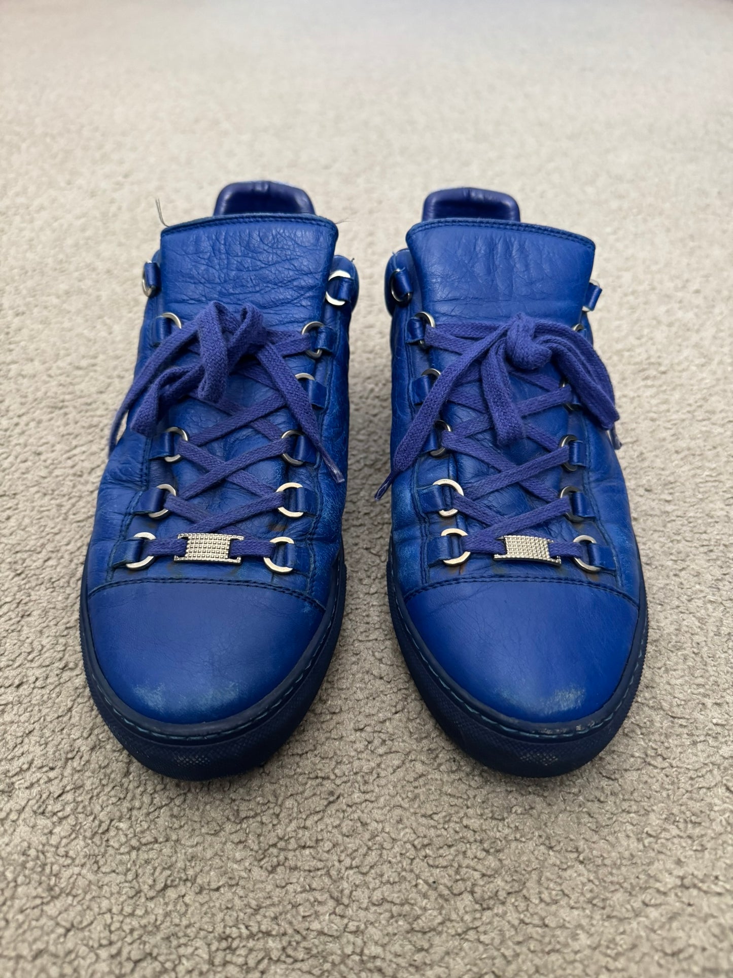SS16 Balenciaga Blue Arena Lambskin Leather Low Top Sneakers