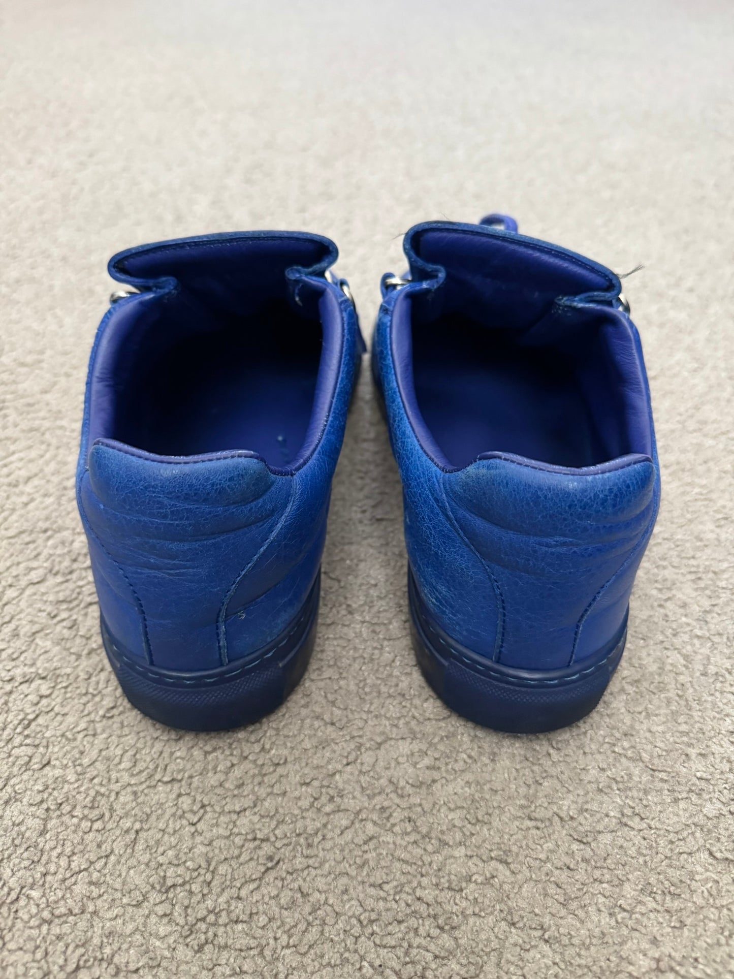 SS16 Balenciaga Blue Arena Lambskin Leather Low Top Sneakers
