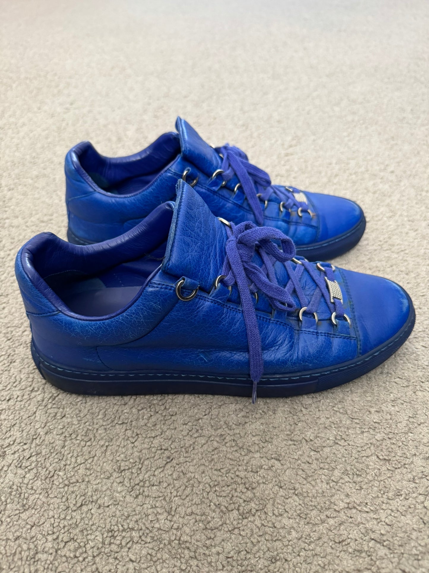 SS16 Balenciaga Blue Arena Lambskin Leather Low Top Sneakers
