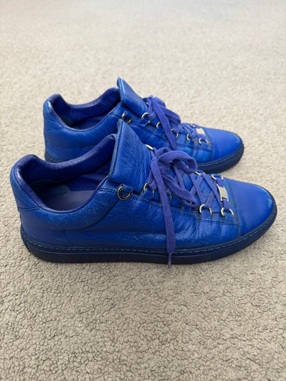 SS16 Balenciaga Blue Arena Lambskin Leather Low Top Sneakers