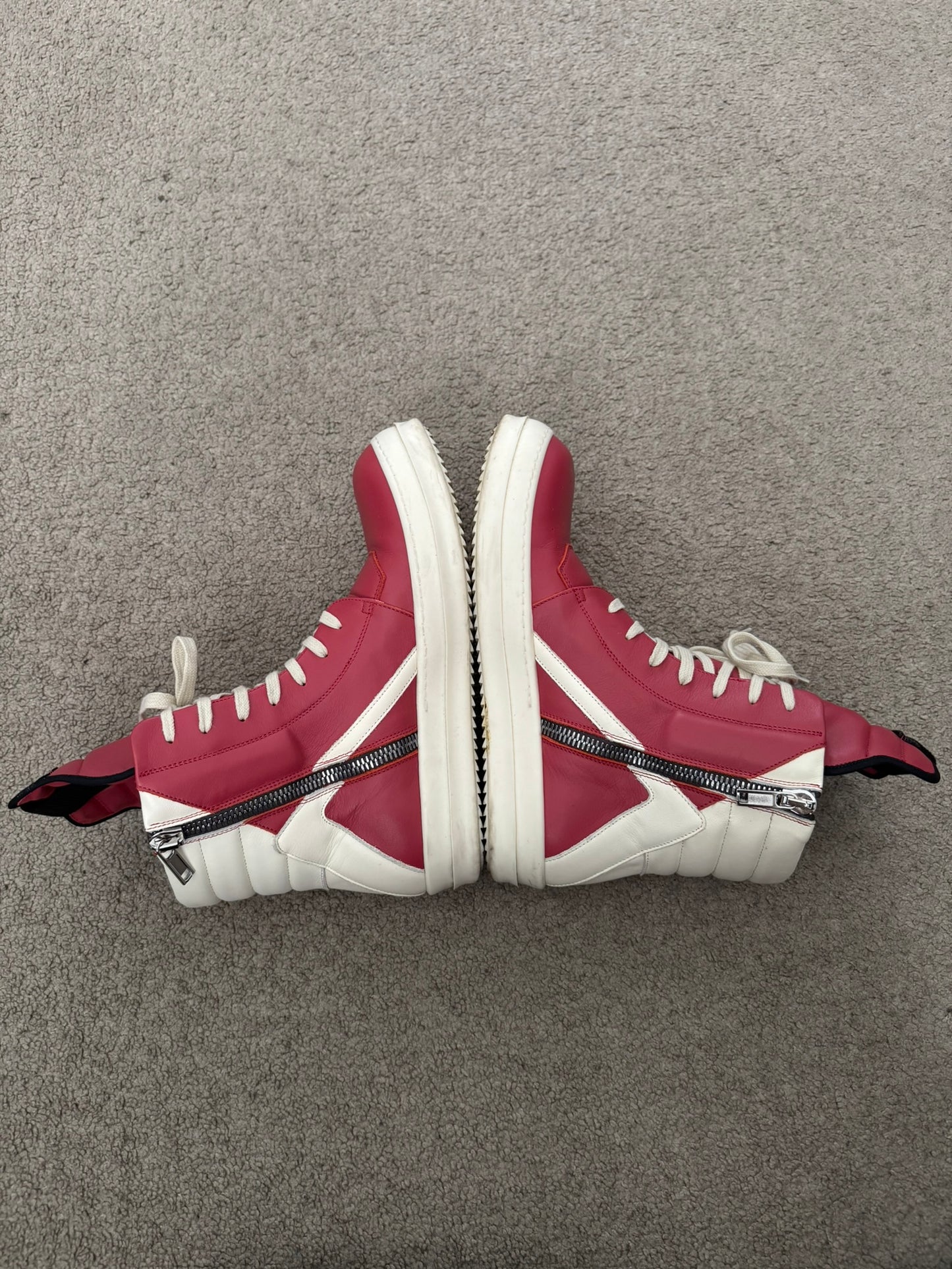 SS22 Rick Owens Mainline Carnelian Red & White Geobasket Sneakers
