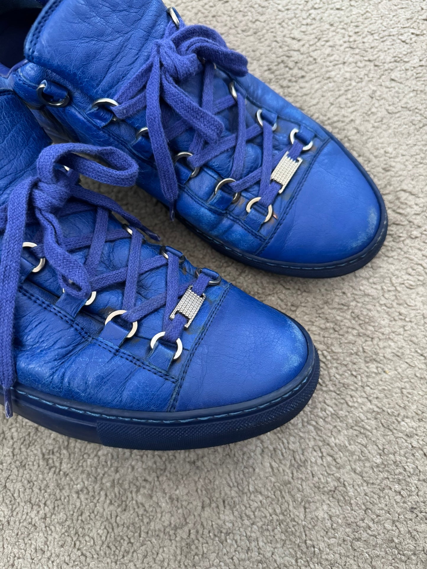 SS16 Balenciaga Blue Arena Lambskin Leather Low Top Sneakers