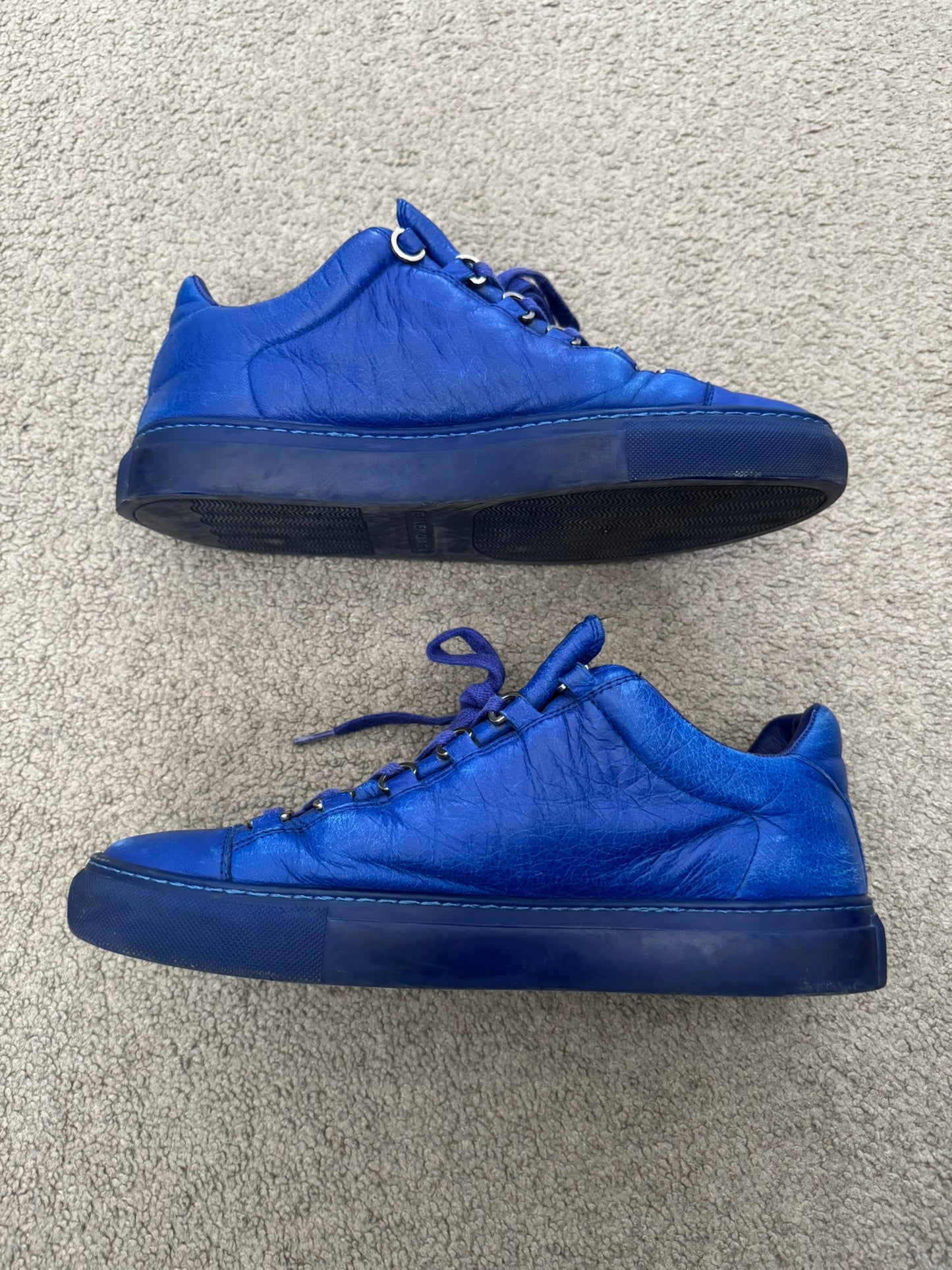 SS16 Balenciaga Blue Arena Lambskin Leather Low Top Sneakers