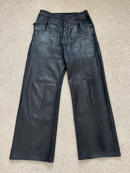 FW18 Rick Owens DRKSHDW Black Waxed Wide Mastodon Denim Jeans
