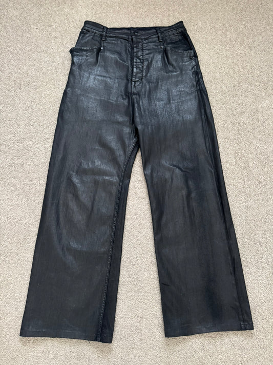 FW18 Rick Owens DRKSHDW Black Waxed Wide Mastodon Denim Jeans