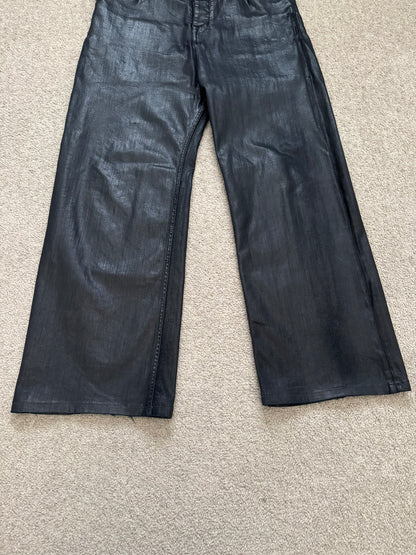 FW18 Rick Owens DRKSHDW Black Waxed Wide Mastodon Denim Jeans