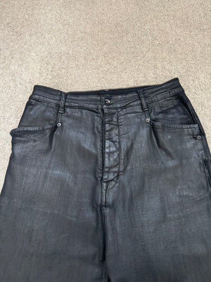FW18 Rick Owens DRKSHDW Black Waxed Wide Mastodon Denim Jeans