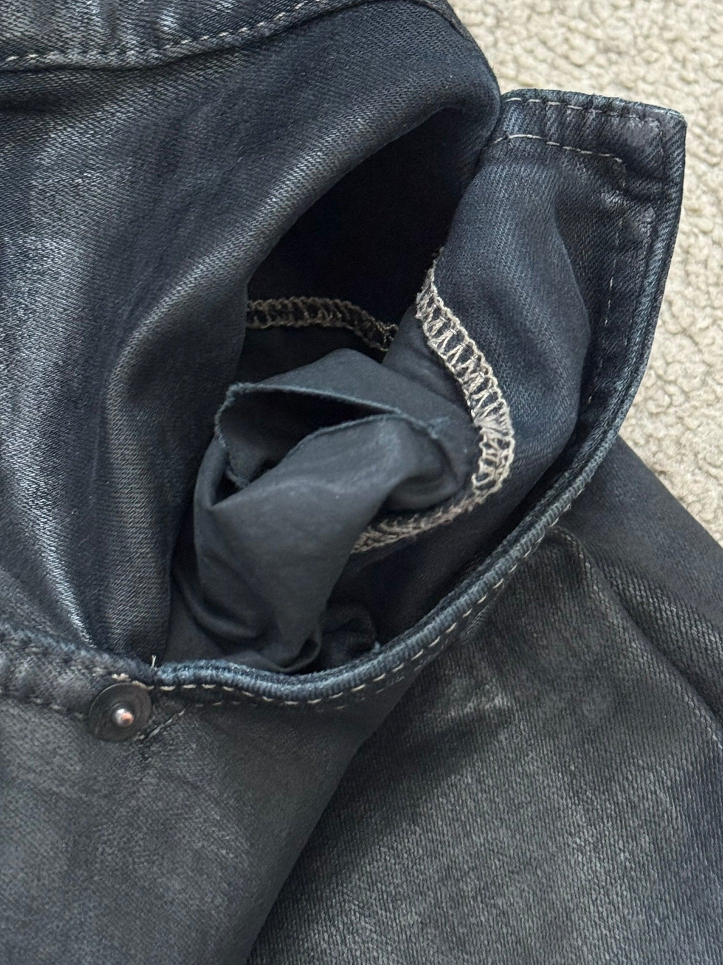 FW18 Rick Owens DRKSHDW Black Waxed Wide Mastodon Denim Jeans