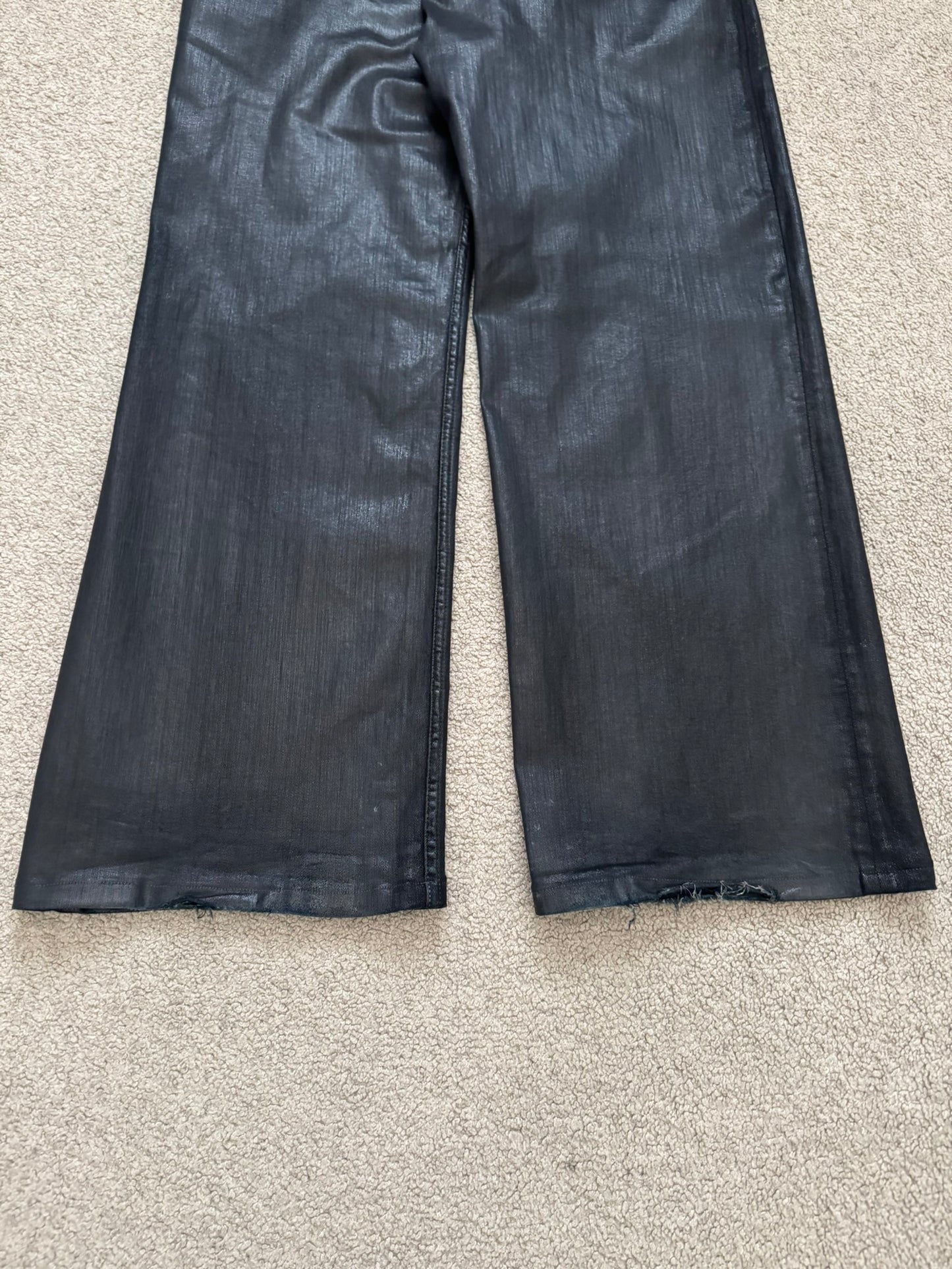 FW18 Rick Owens DRKSHDW Black Waxed Wide Mastodon Denim Jeans