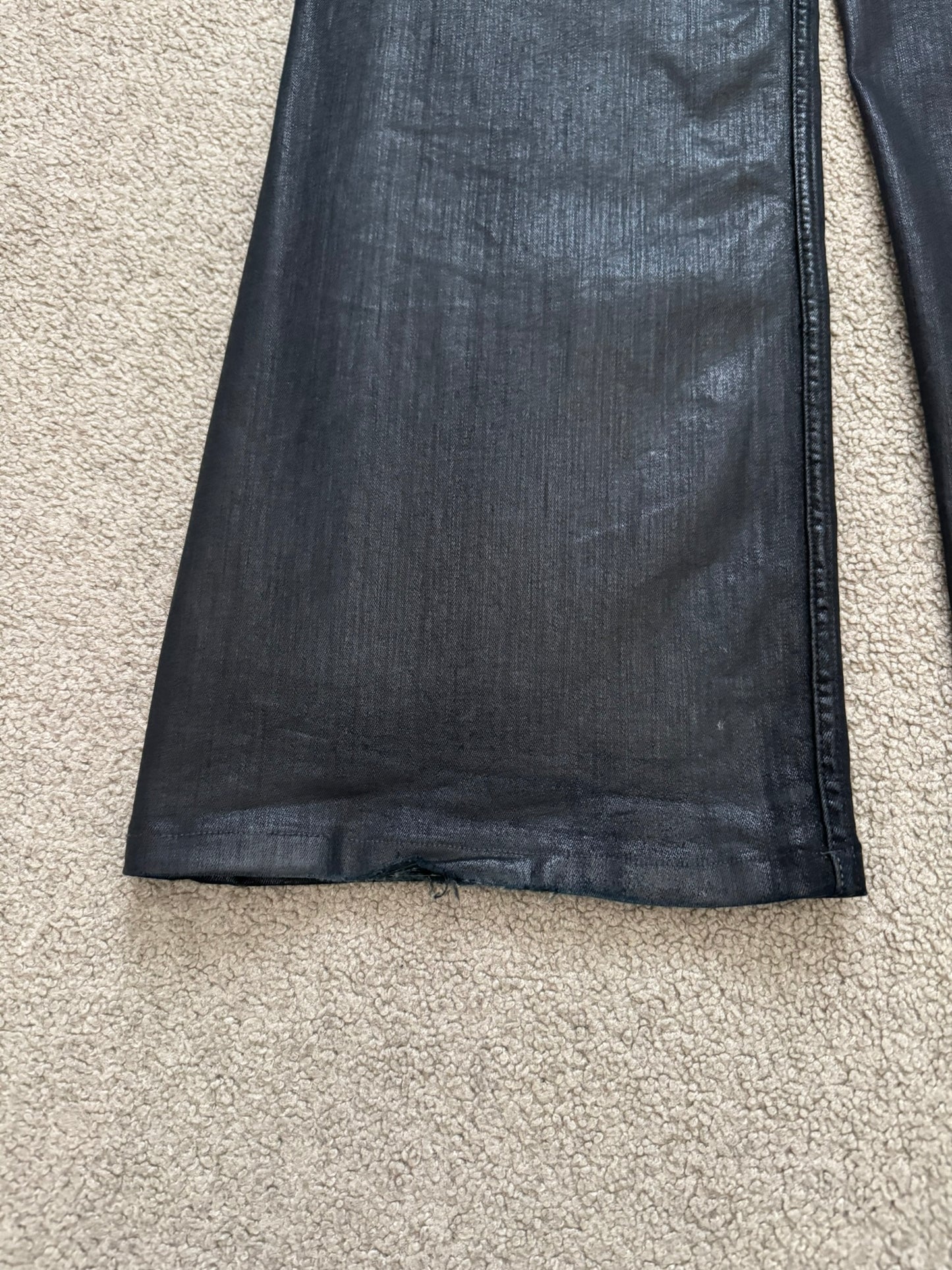 FW18 Rick Owens DRKSHDW Black Waxed Wide Mastodon Denim Jeans