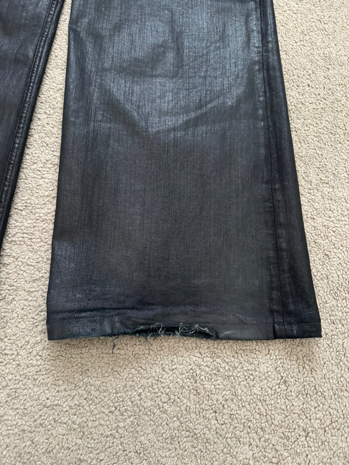 FW18 Rick Owens DRKSHDW Black Waxed Wide Mastodon Denim Jeans