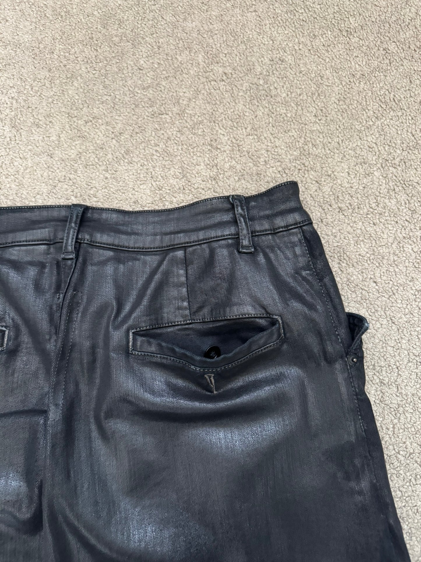 FW18 Rick Owens DRKSHDW Black Waxed Wide Mastodon Denim Jeans