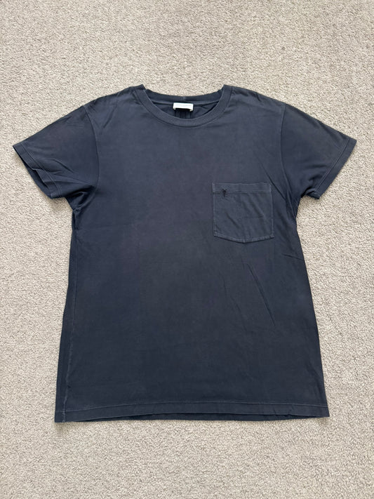 FW15 Saint Laurent By Hedi Slimane Black Embroidered Logo Pocket T Shirt