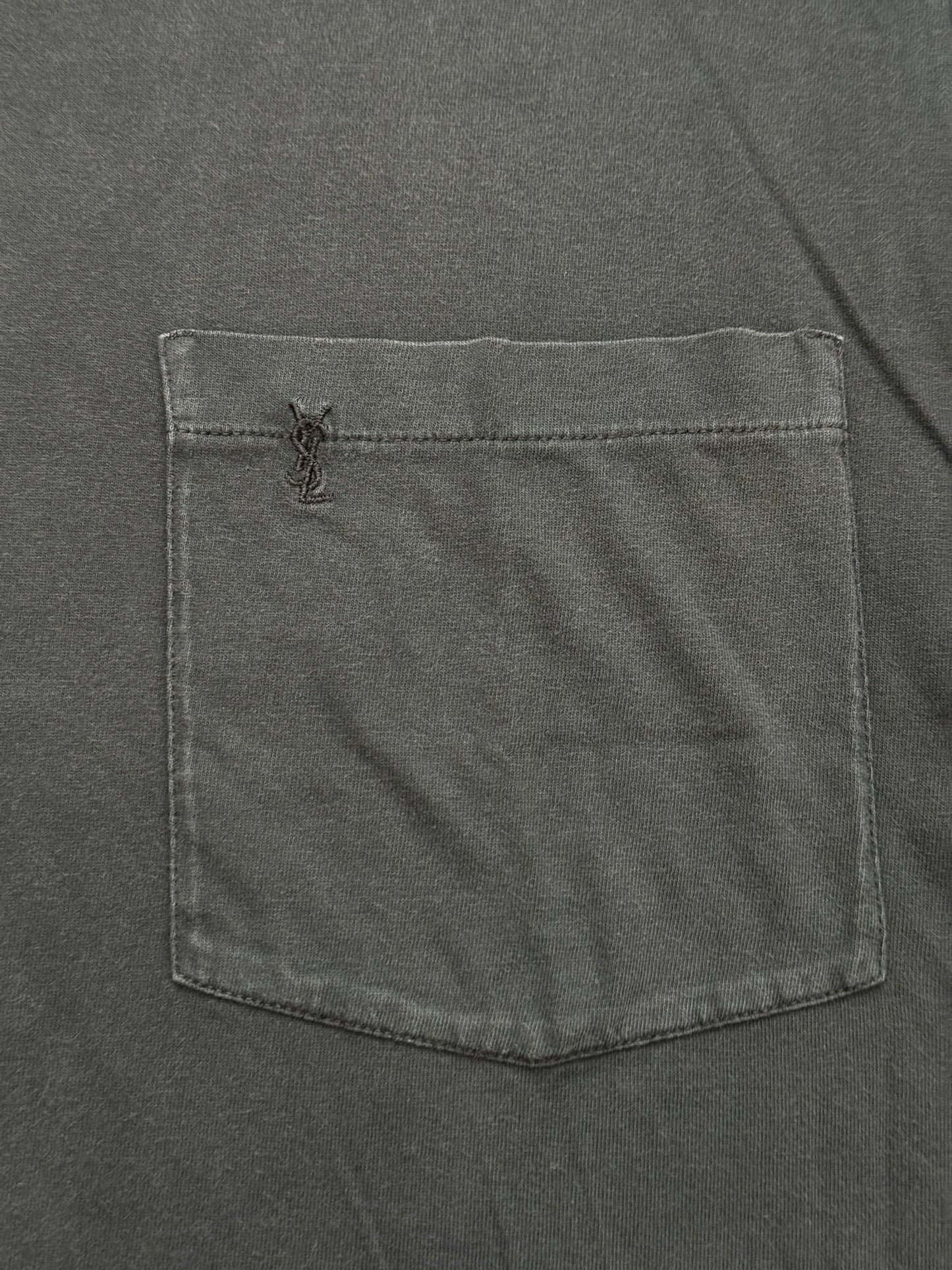 FW15 Saint Laurent By Hedi Slimane Black Embroidered Logo Pocket T Shirt