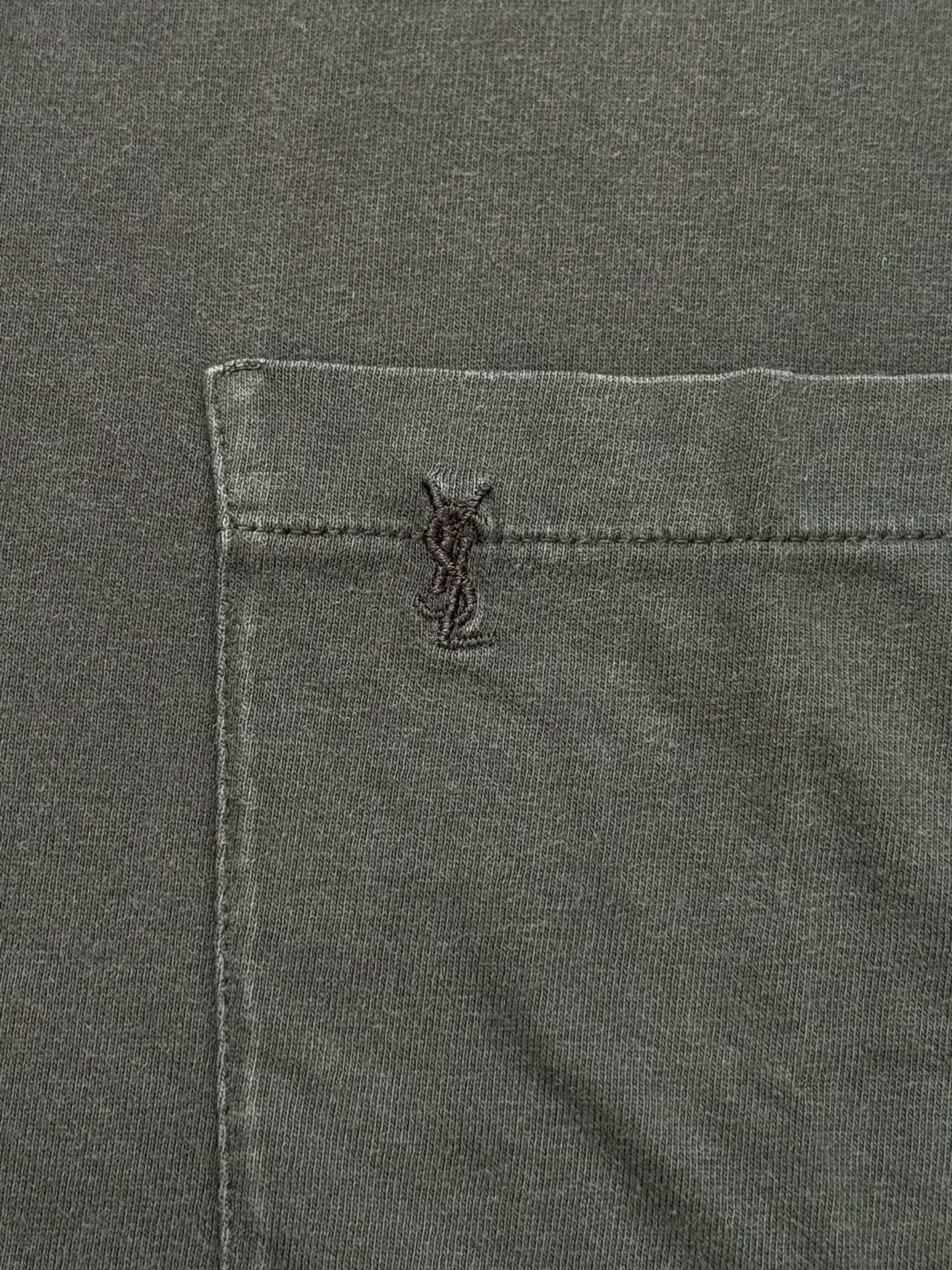 FW15 Saint Laurent By Hedi Slimane Black Embroidered Logo Pocket T Shirt