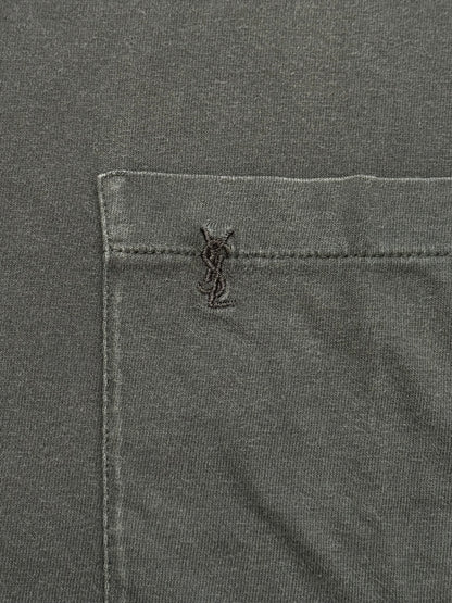 FW15 Saint Laurent By Hedi Slimane Black Embroidered Logo Pocket T Shirt