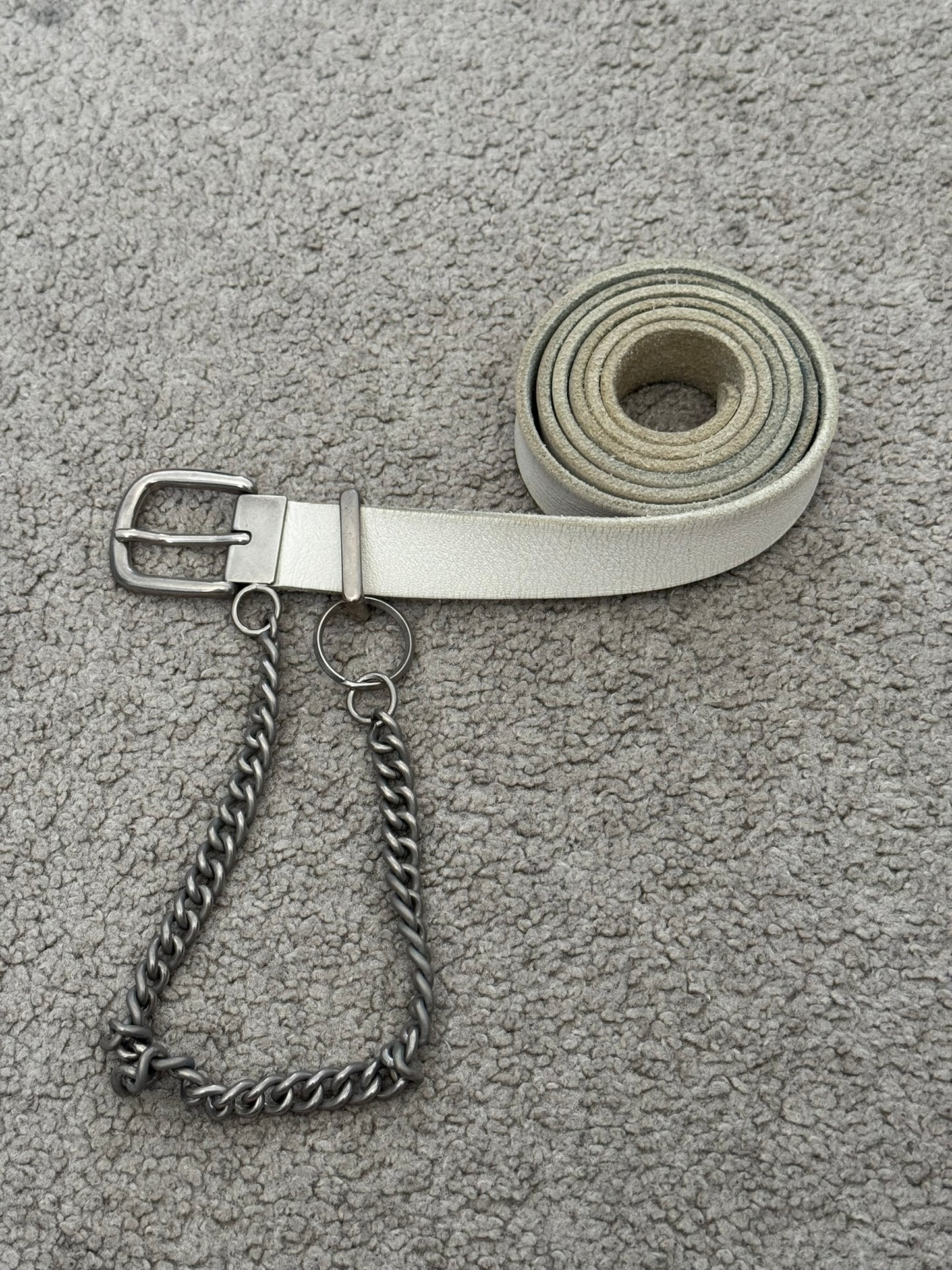 Comme Des Garcons Homme Plus Chain White Leather Belt