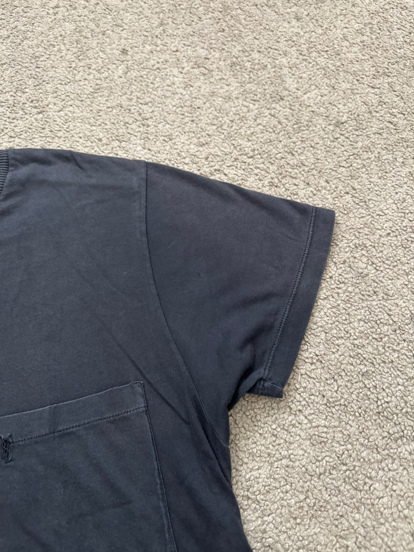 FW15 Saint Laurent By Hedi Slimane Black Embroidered Logo Pocket T Shirt