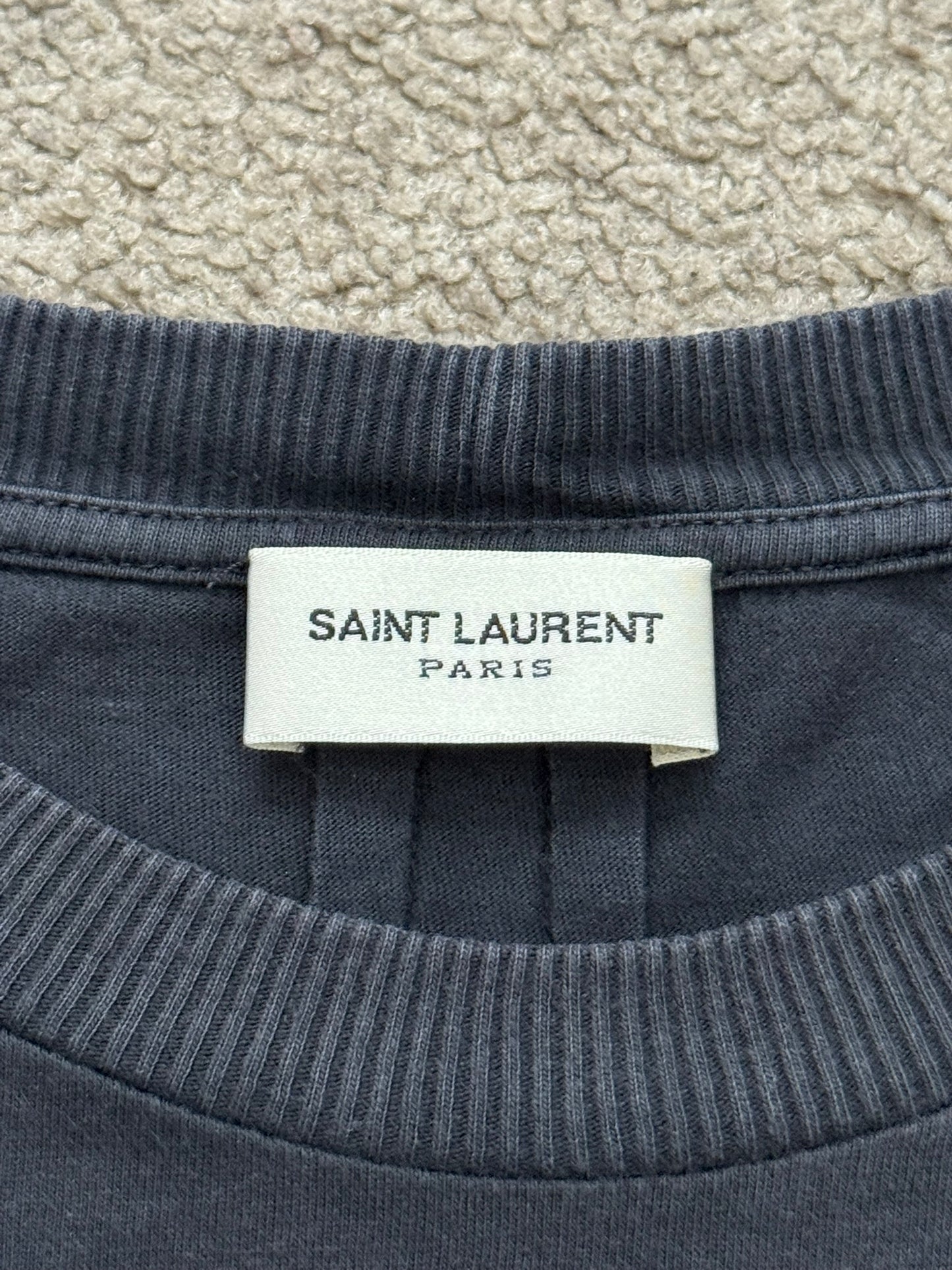FW15 Saint Laurent By Hedi Slimane Black Embroidered Logo Pocket T Shirt
