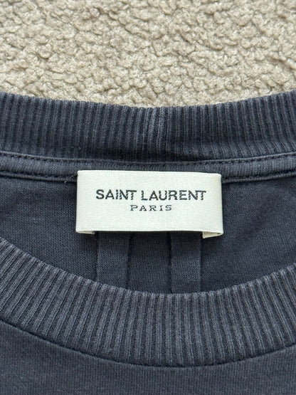 FW15 Saint Laurent By Hedi Slimane Black Embroidered Logo Pocket T Shirt