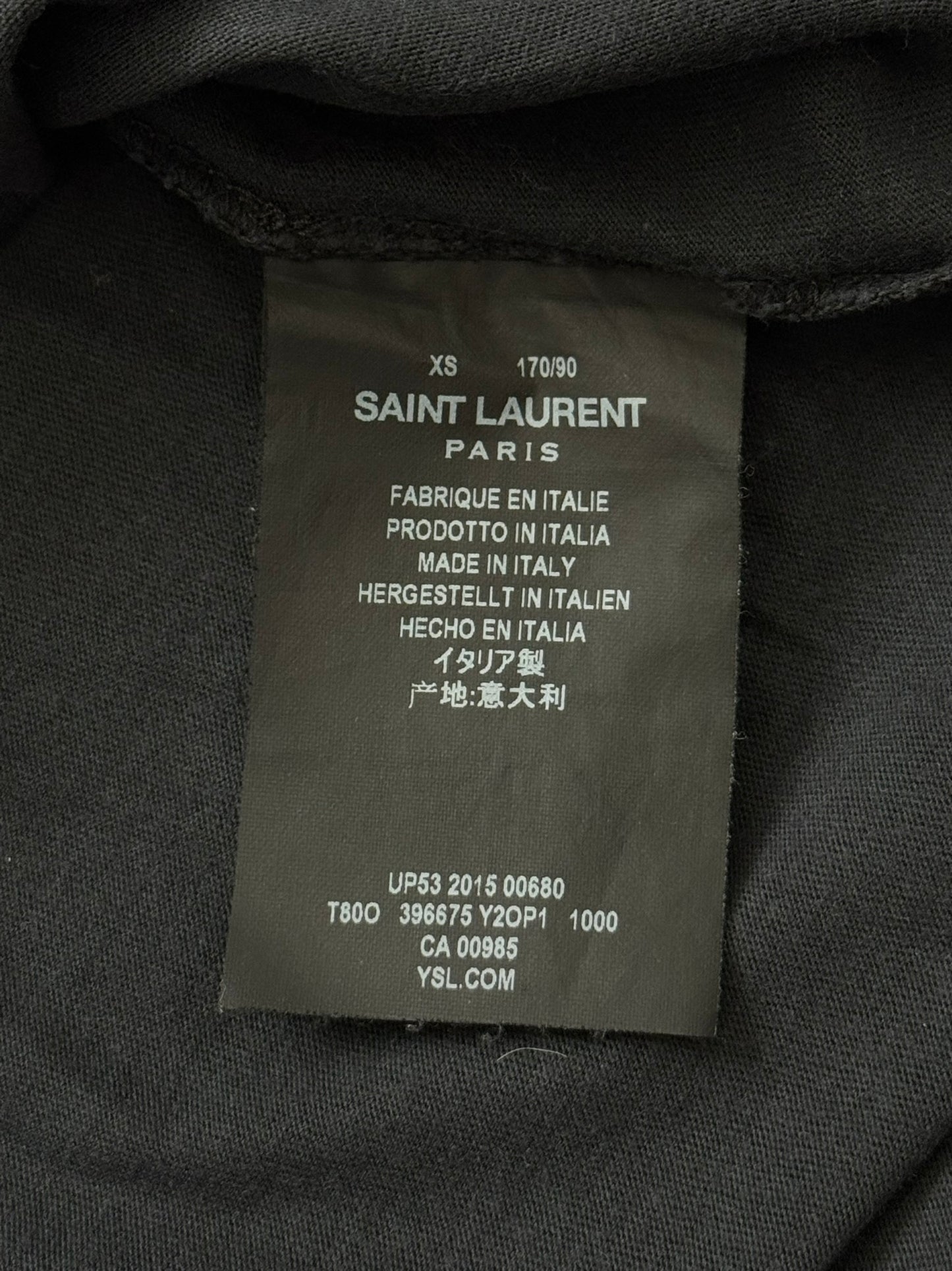 FW15 Saint Laurent By Hedi Slimane Black Embroidered Logo Pocket T Shirt