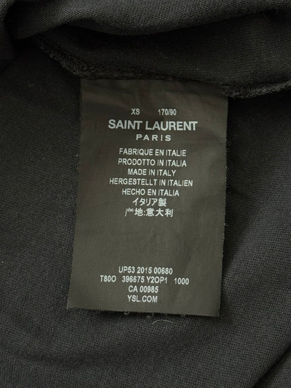FW15 Saint Laurent By Hedi Slimane Black Embroidered Logo Pocket T Shirt