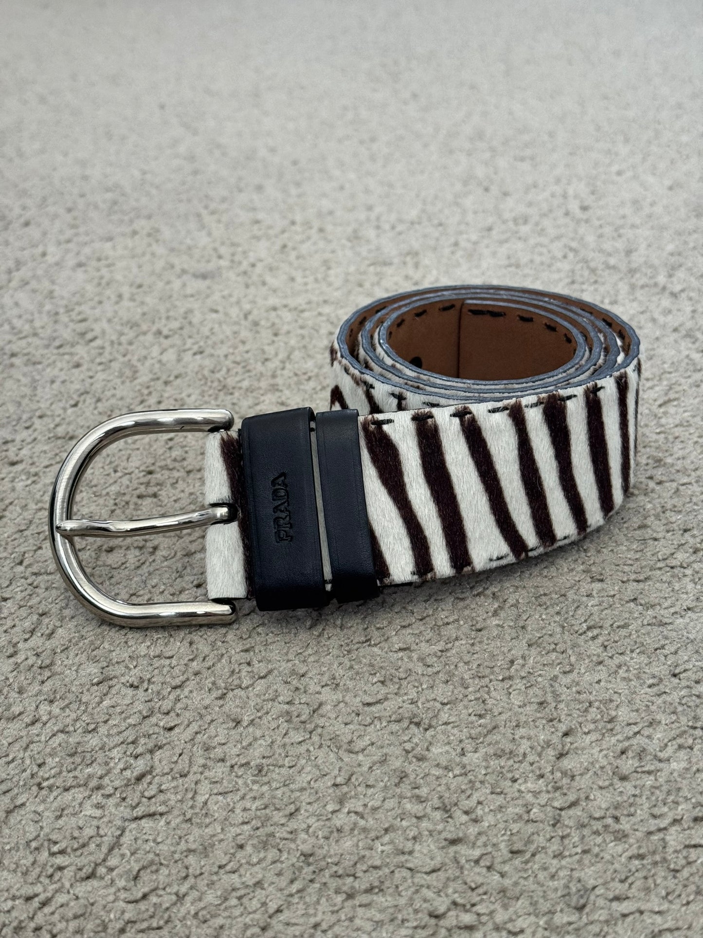 Prada Zebra Print Ponyhair Leather Belt