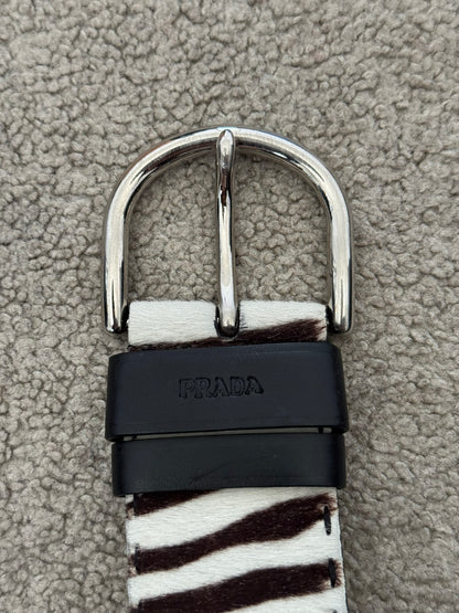 Prada Zebra Print Ponyhair Leather Belt