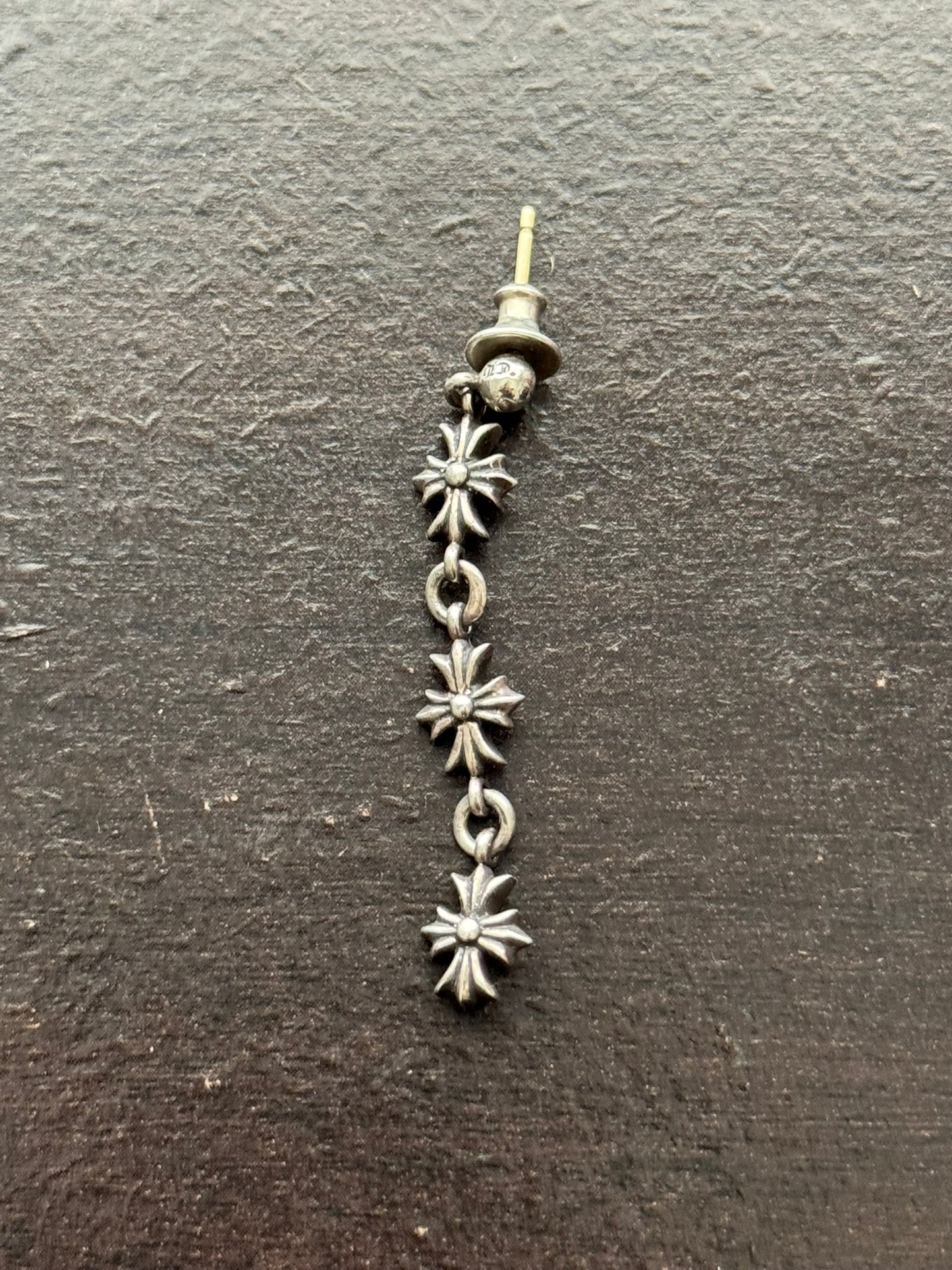 Chrome Hearts Tiny E Cross Drop Silver Earring